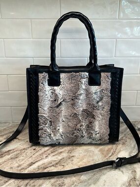 Patricia Nash Black Tote with Gray Faux Fur Front